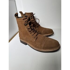 Frye Russell Men's 9.5M Tan Suede Leather Combat Boots Lace Up Zip Ankle New